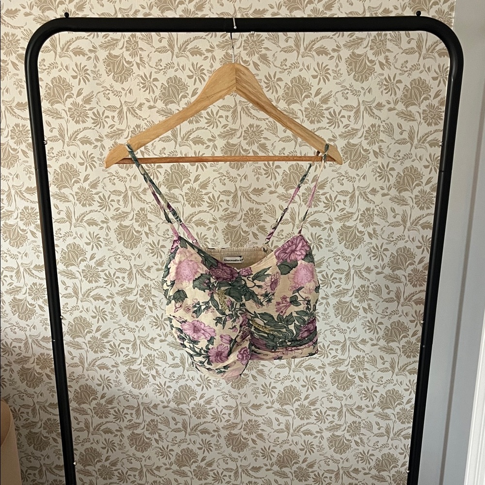 Abercrombie & Fitch Cream Floral Tie-Front Camisole with Pink Flowers